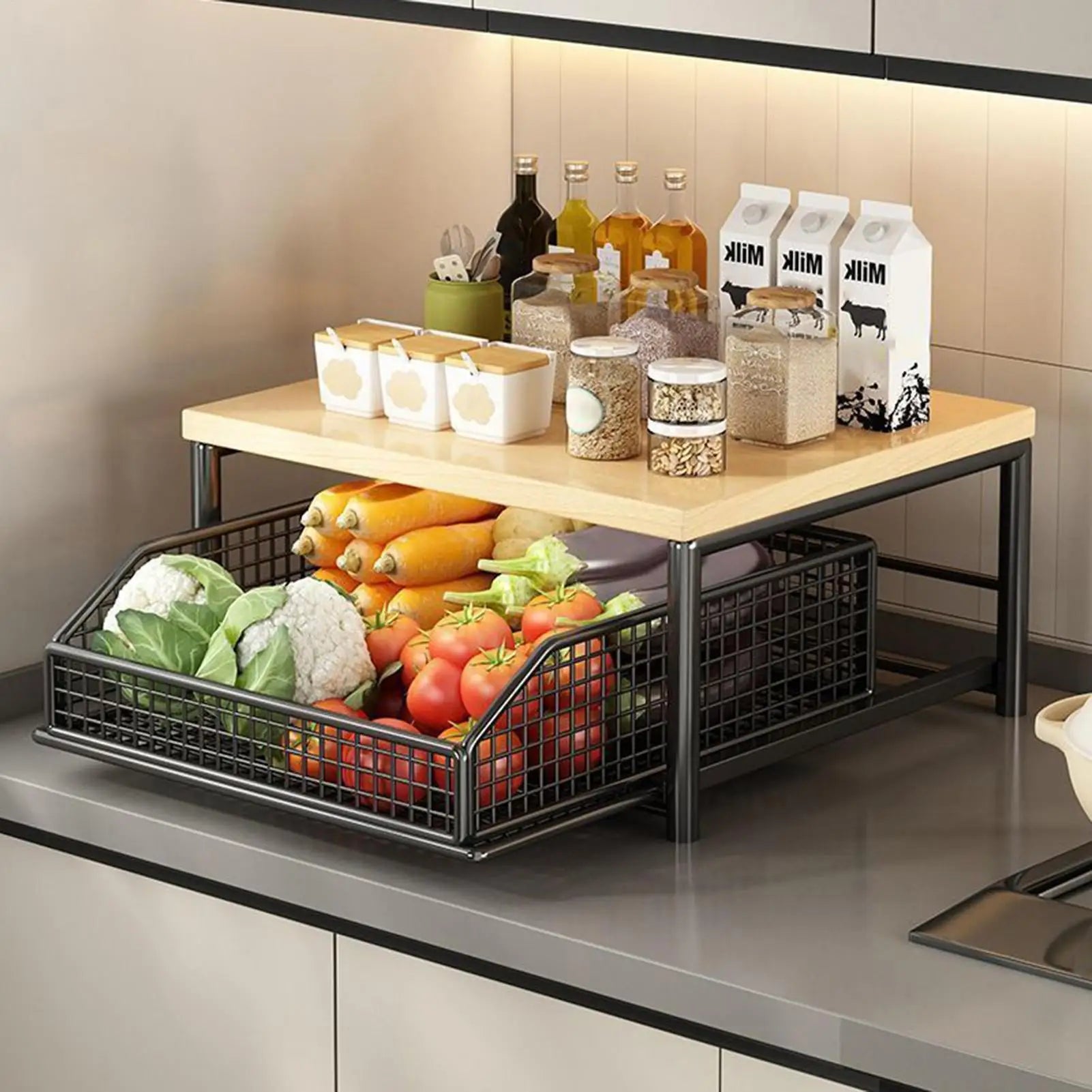 Kitchen Rack 2-Tier Vertical Holder Rack Household Organizer Shelves for Pantry Kitchen Bathroom Garage Shower Bar Apartment Oasis Select White
