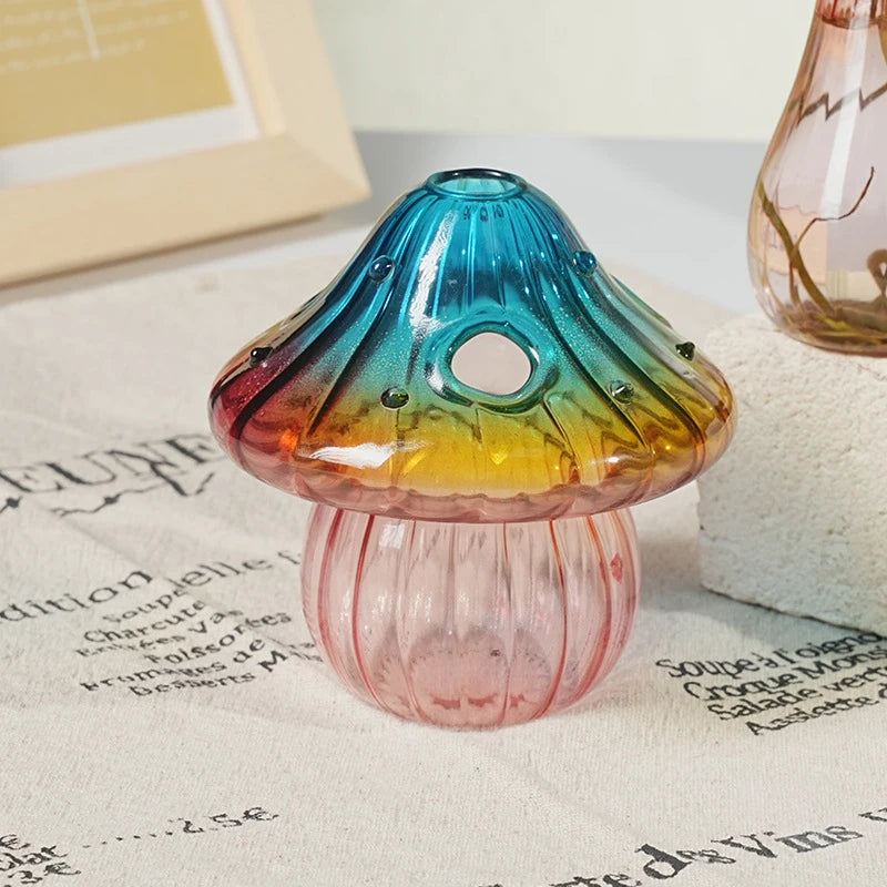 Colourful Glass Mushroom Vase For Plant Display Home Decor Table Centerpiece Hydroponic Aromatherapy Vase Desktop Art Decoration Oasis Select