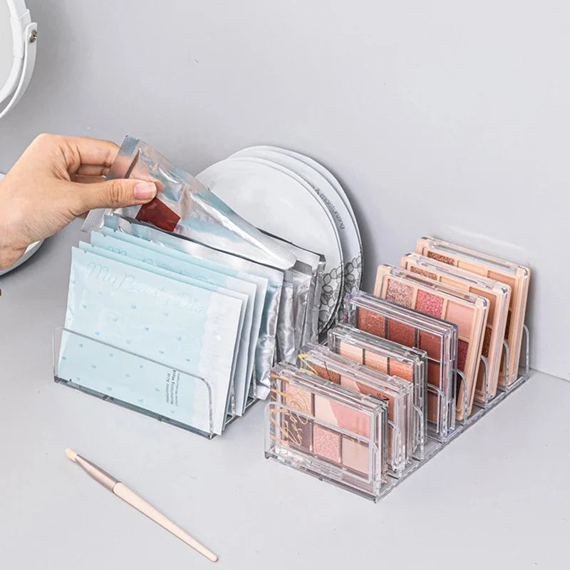 1pc Plastic Transparent 7-Slot Cosmetic Organizer Multi-Functional Makeup Holder Home Office Bathroom Dressing Table Sorting Box Oasis Select