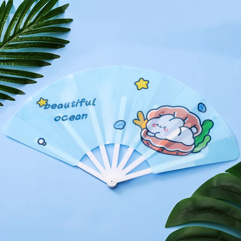 Cartoon Hand Crank Cool Fan Creative Summer Small Fresh Cute Portable Folding Fan PP Plastic Folding Fan for Student Children Oasis Select style A