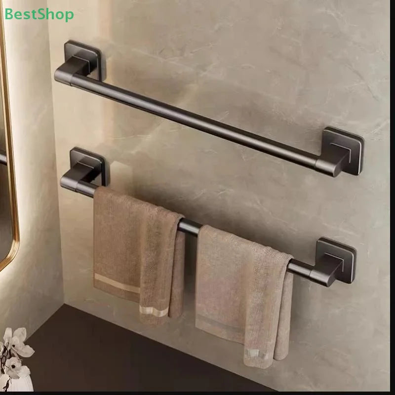 Punch-Free Wall Mount Towel Bar & Rack – No Drill Aluminum