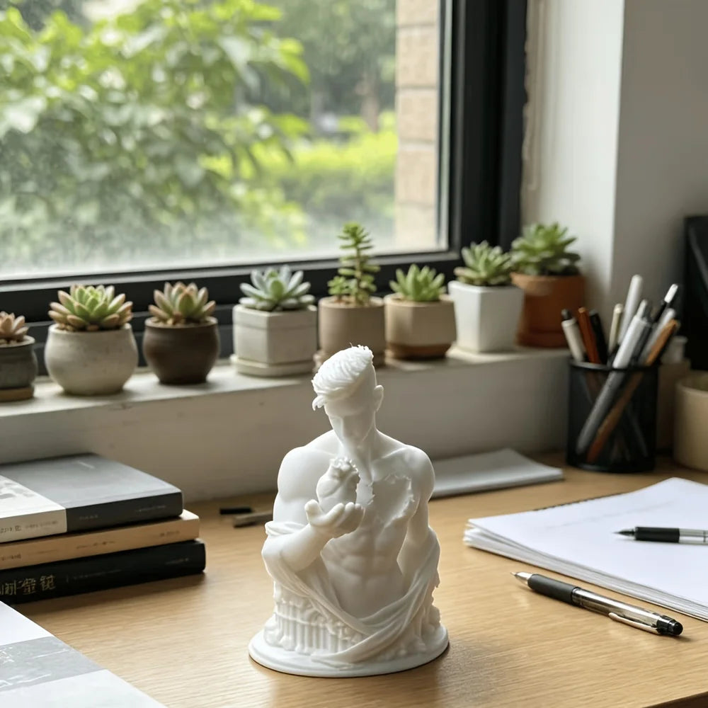 Broken Chest Male Bust Figurines 3D Printed Man Holding Anatomical Heart Sculpture Art Tabletop Decor for Home Office Desk Study Oasis Select