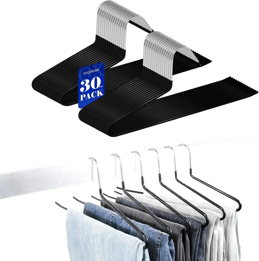 20/30pcs Pants Hangers Non-Slip, Heavy Duty Metal Trouser Racks Space Saving, Open Ended Jeans Hangers for Closet Organization Oasis Select black 30pcs