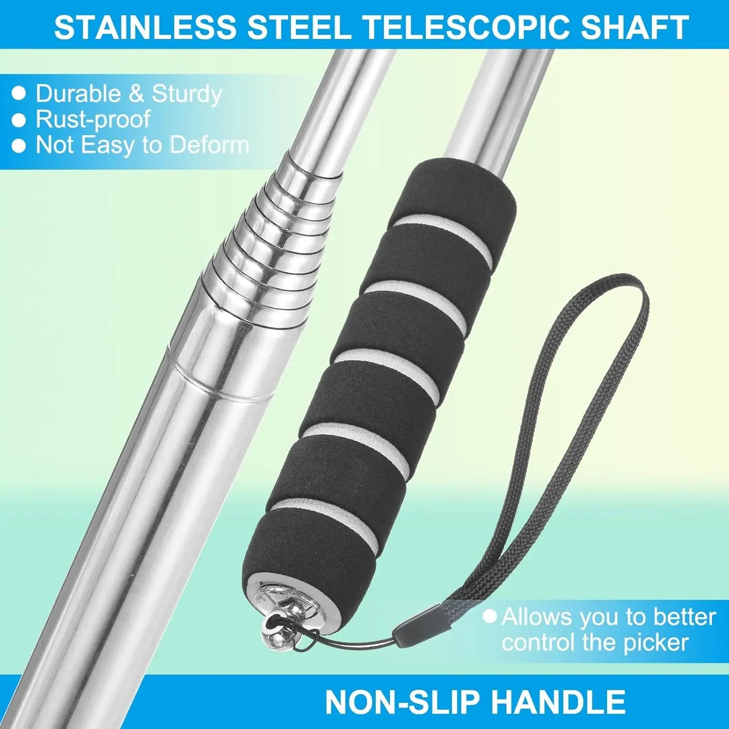 Telescopic Golf Ball Retriever Extendable Aluminum Shaft Lightweight Grabber Lanyard Pond Lake Water Hazard Golf Accessories Oasis Select