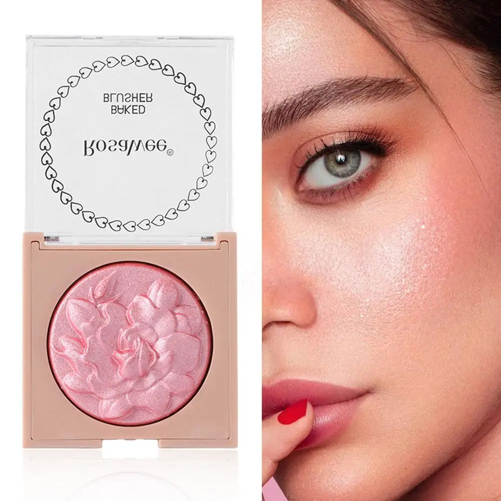 Embossed Blush Highlighter Palette Pearlescent Shimmer Blusher Baked Powder High Gloss Peach Facial Cheek Brightening Rouge Oasis Select
