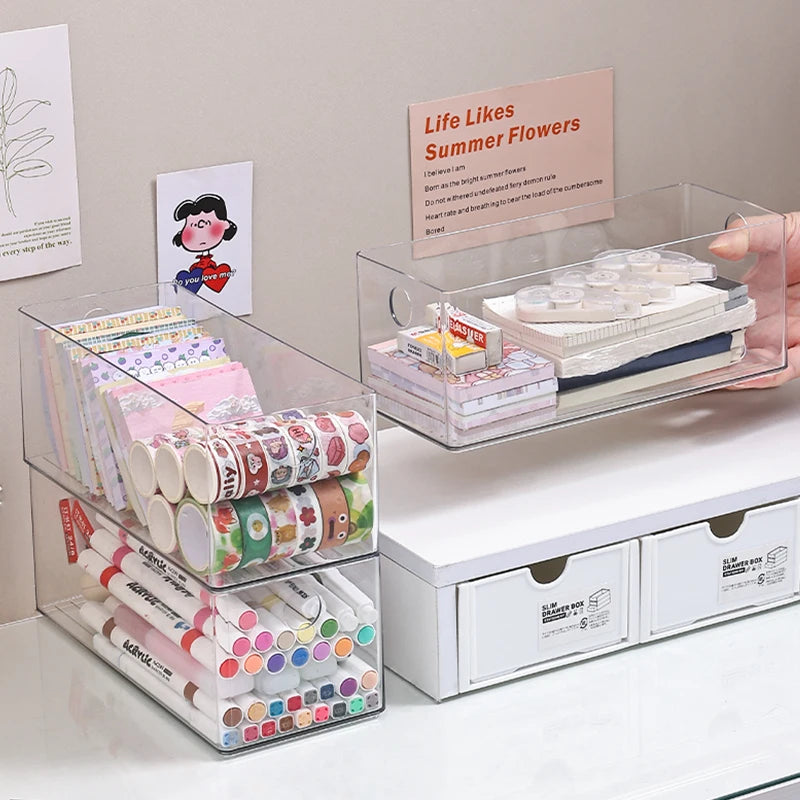 1pc/2pcs acrylic round hole foldable drawer stationery storage box desktop drawer office bedroom dormitory organizer box Oasis Select