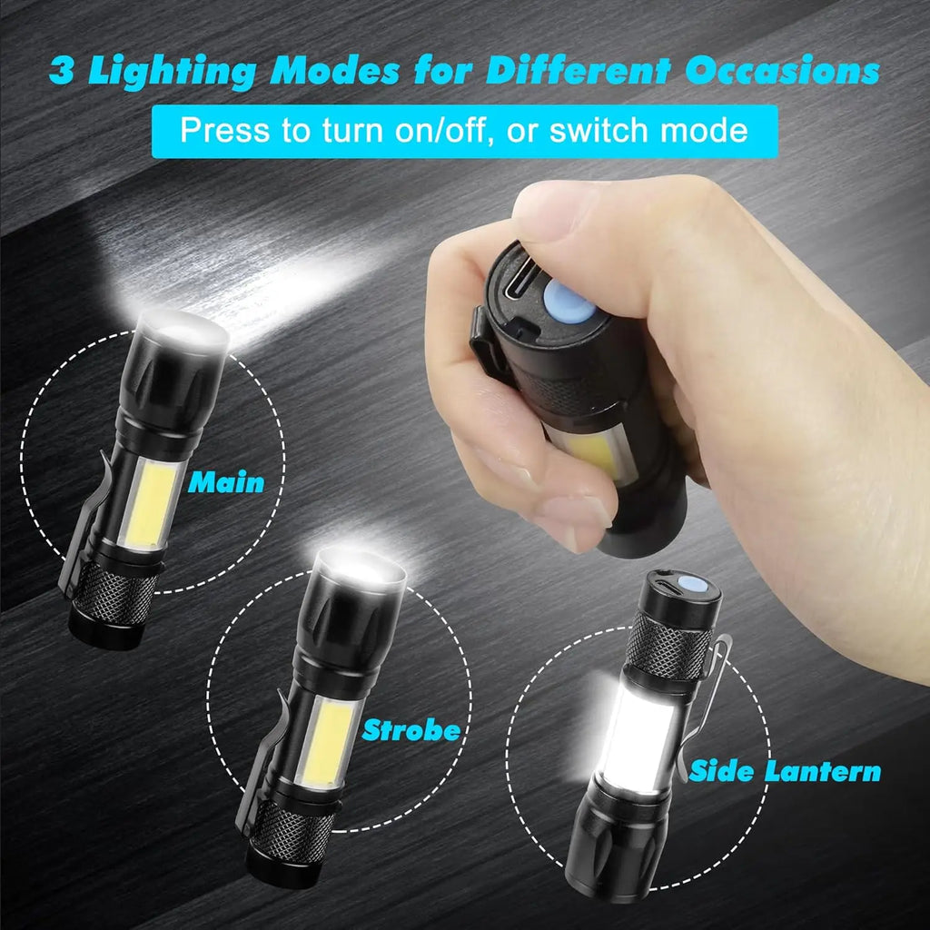 COB+XPE Mini LED Pocket Flashlight with Pen Clip Portable USB Rechargeable Torch Outdoor Zoomable Light Tactical Lantern Lamp Oasis Select