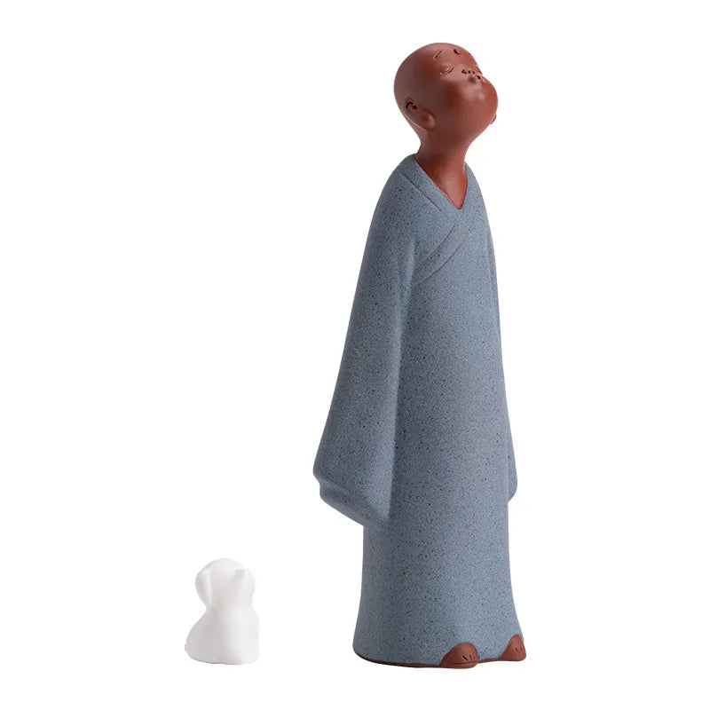 Chinese Zen Ceramic Little Monk Sha Mi Tea Pet Home Car Purple Clay Small Ornament Tea Play Bookshelf Decoration Oasis Select