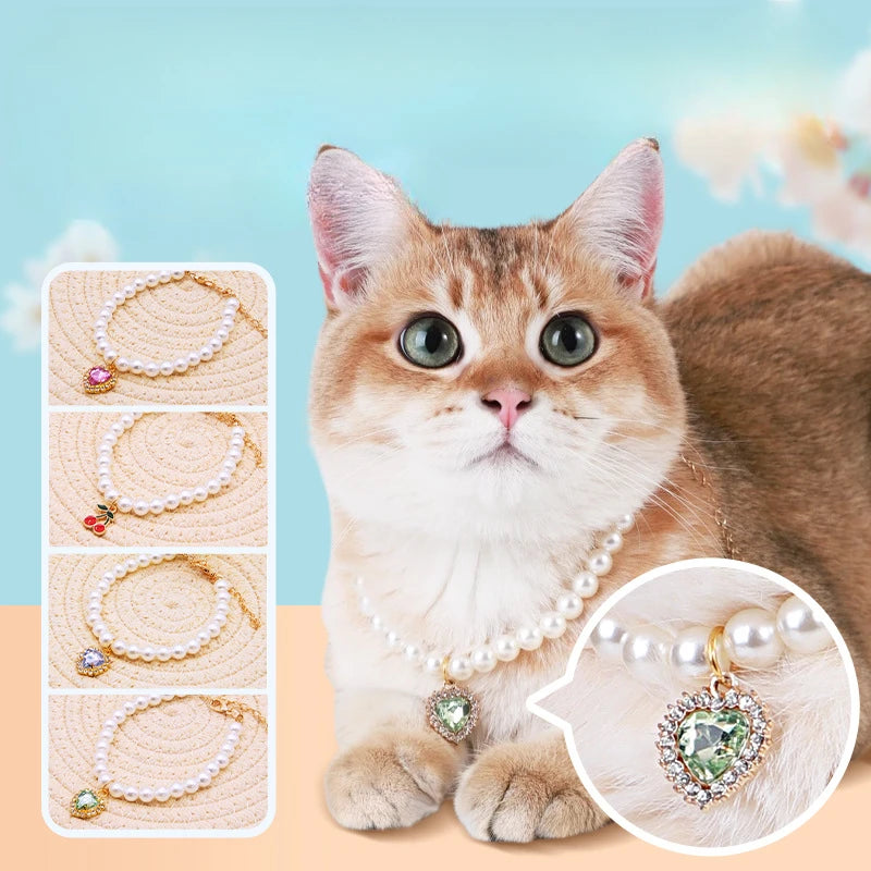 Cute Fashion Pet Supplies Cat Accessories Necklace Pearl Crystal Pet Collar Pearl Beaded Solid Crystal Pendant Pet Products Oasis Select