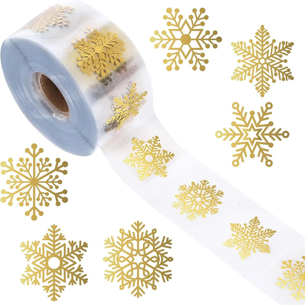 Gold Foil Marry Christmas Stickers Winter Snowflower Xmas Transparent Sealing Label Self Adhesive Presents Cards Logo Tag Paster Oasis Select