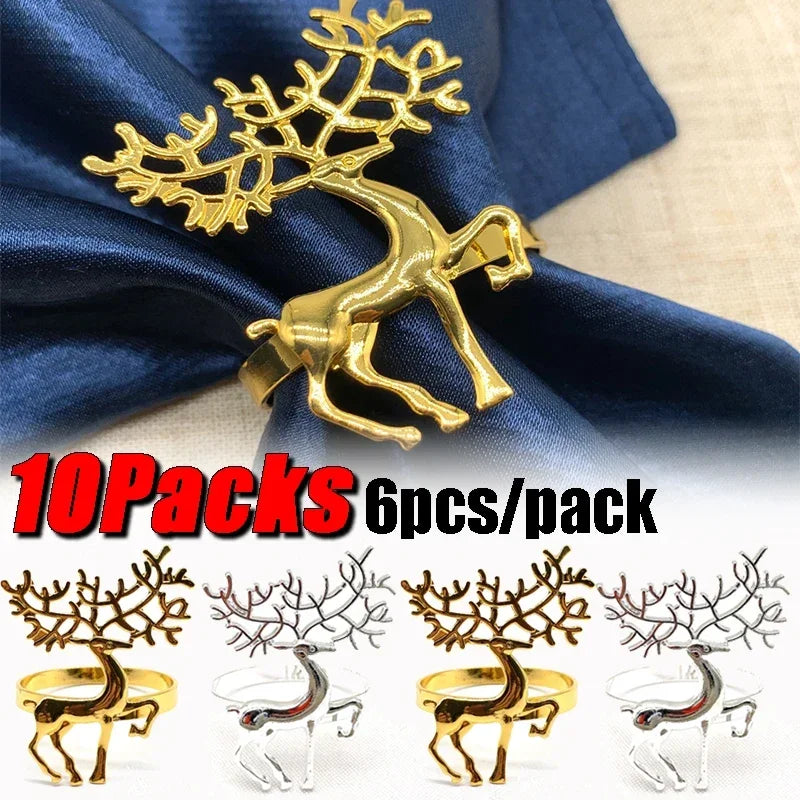 60-Pack Gold Elk Christmas Napkin Rings – Festive Table Decor