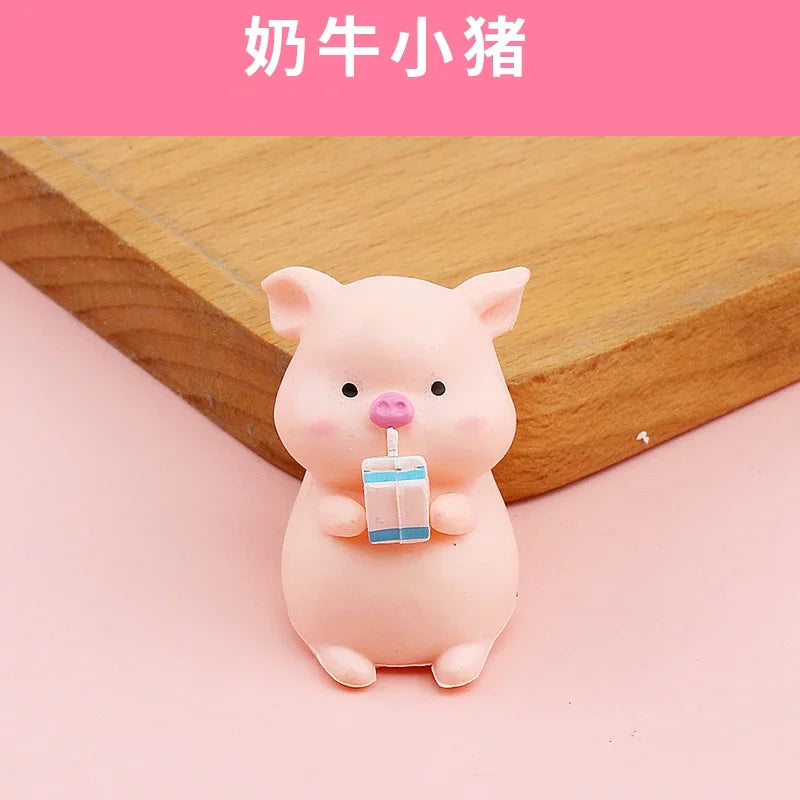 Cute Cartoon Pink Pig Figurine Miniaturas Ornament Resin Piggy Statue Collection Toy Fairy Garden Mini Miniatures Oasis Select B