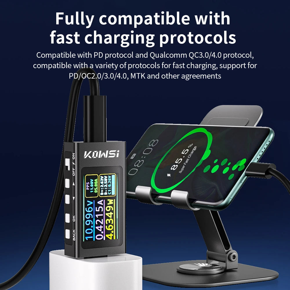 KWS-X1 4V-30V 12A Voltmeter Ammeter Type C Tester Fast Charge Detection Trigger Capacity Measurement Ripple Measurement Oasis Select