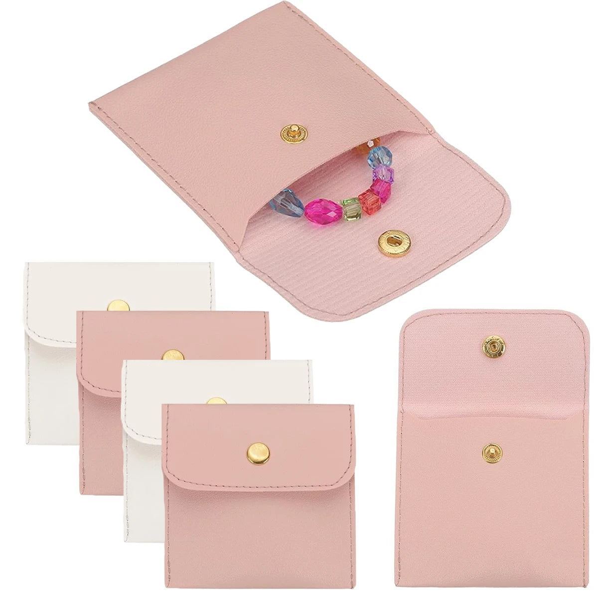 6/12PCS Small Jewelry Pouch PU Leather Square Snap Button Travel Bracelet Packaging Earrings Rings Necklaces Compact Organizer Oasis Select