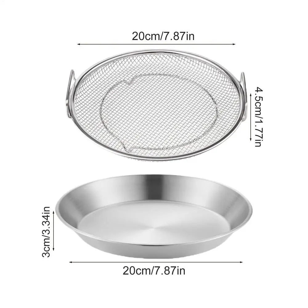 Frying Oil Drain Rack Stainless Steel Mesh Filtering Basket with Tray Oil Drip Filter Air Fryer Accessories Kitchen Draining Oasis Select B