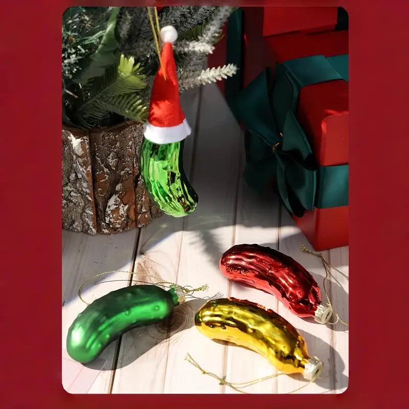 1Pcs Christmas Decorative Pickled Cucumber Pendant, Glass Ornament for Tree Hanging Oasis Select