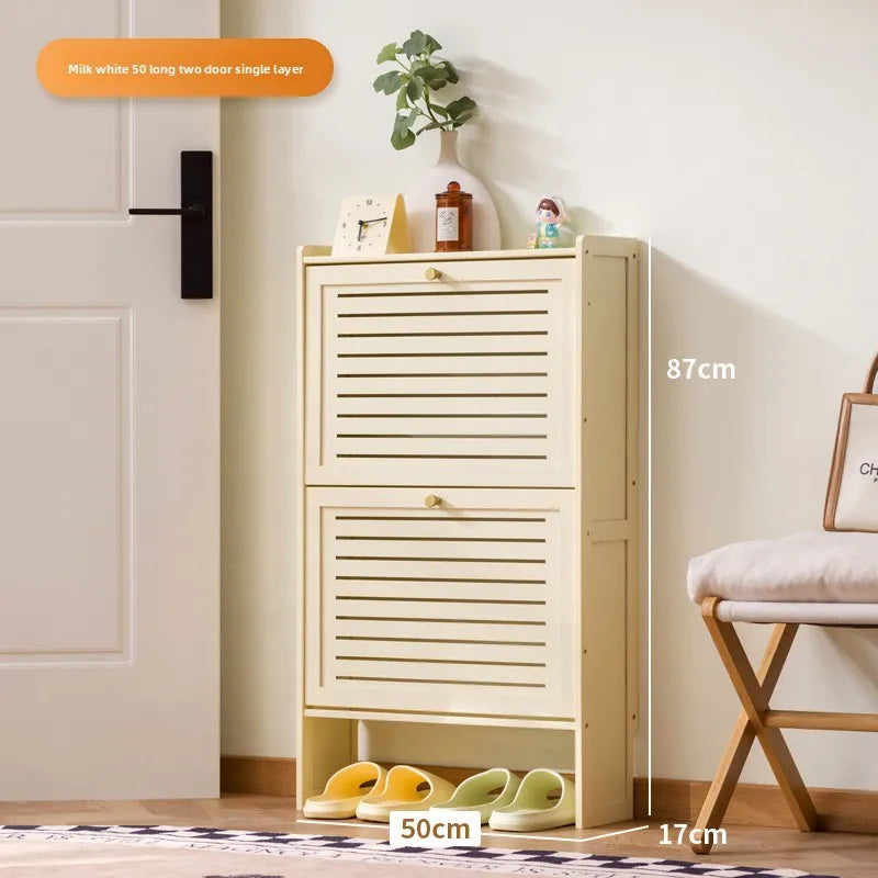 Ultra-thin shoe cabinet home door 2025 new retro black porch cabinet home tipping bucket storage shoe rack Oasis Select Two doors 50 white