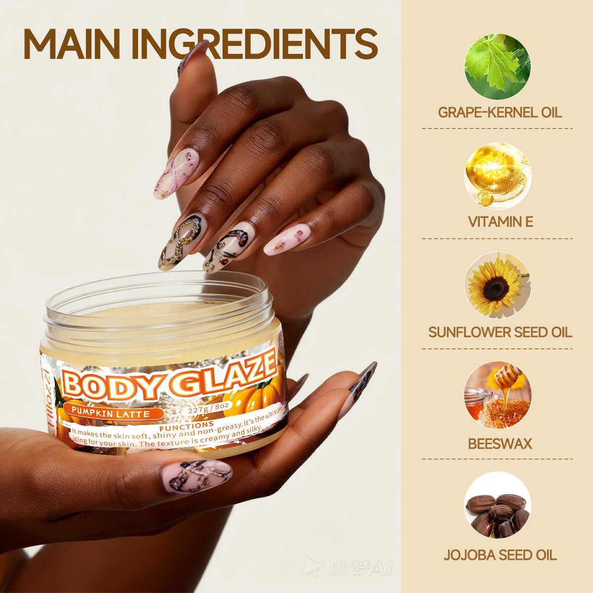 8oz 2oz Body Glaze Pumpkin Moisturizes, Protects, and Repairs the Skin Create a more even-looking skin tone Oasis Select