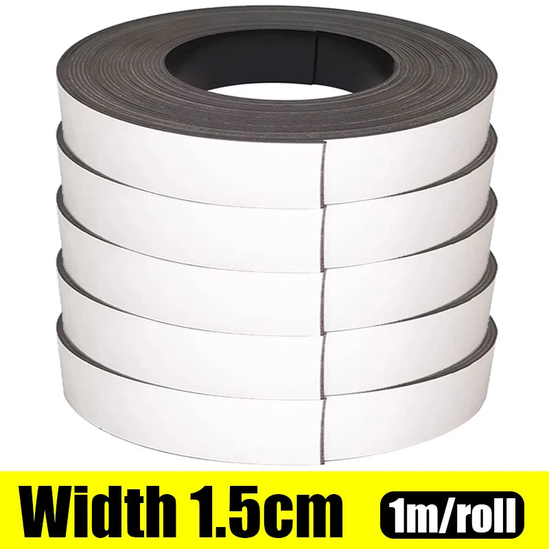 Self Adhesive Magnetic Tape Cuttable Rubber Magnetic Strip for Fridge Wall DIY Photo Poster Fixing Tape Home Office Storage Tool Oasis Select Width 1.5cm 5M- (5 rolls)