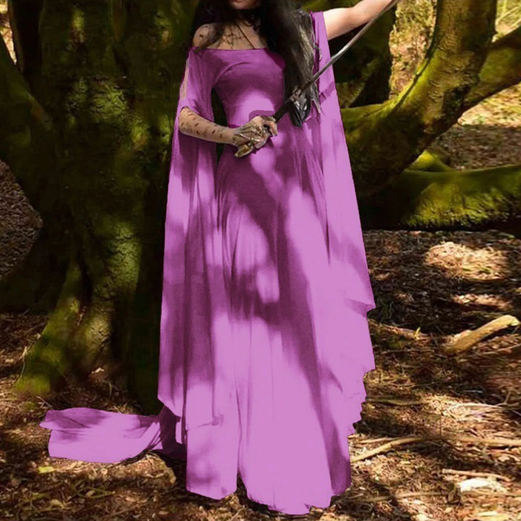 Women Halloween Dress Retro Cosplay Vintage Party Club Elegante Solid Off Shoulder Dress Maxi Funny Halloween Elf Dress Oasis Select Purple L