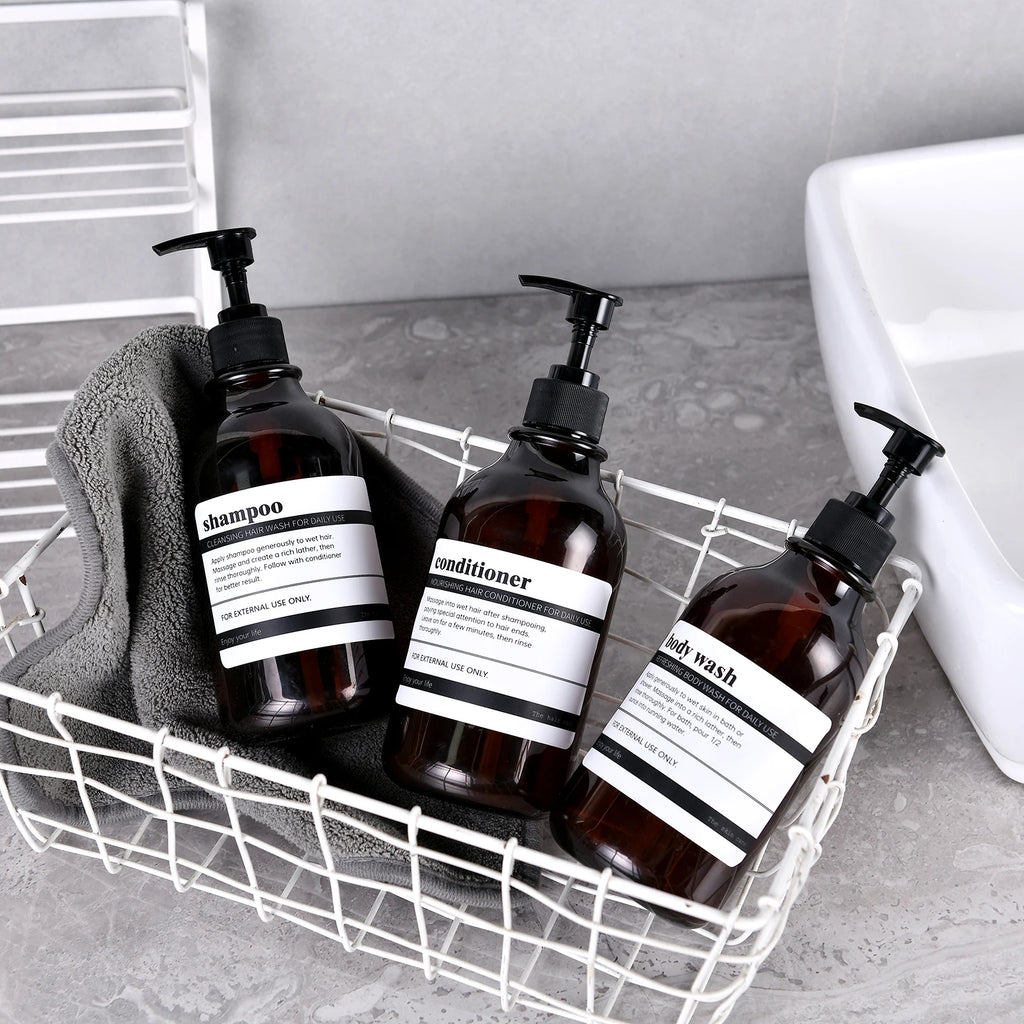 Shampoo and Conditioner Dispenser Reusable Shower Gel Bottle White Refillable Apothecary Dispenser Bottle for Bathroom&Kitchen Oasis Select