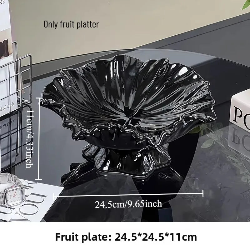 Ceramic High-end Fruit Tray Living Room Coffee Table Home Light Luxury Creative Lotus Leaf Candy Tray Oasis Select black