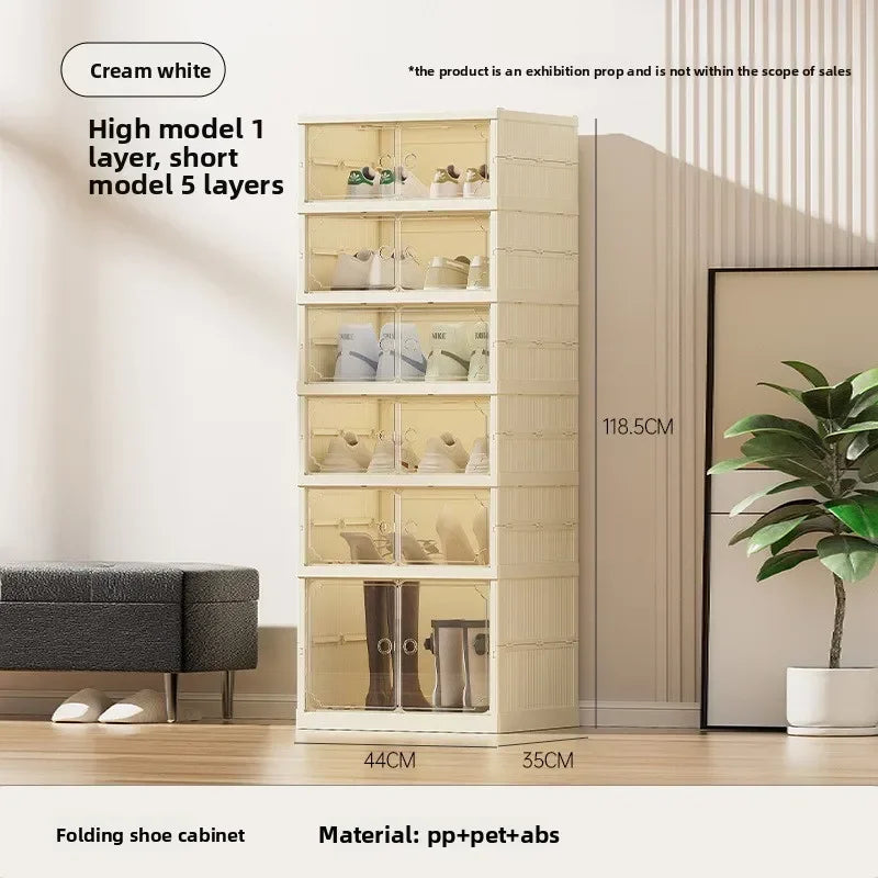 Household shoe cabinet storage double-row multi-function transparent magnetic attraction-free installation storage box foldable Oasis Select 1 tall 5 short