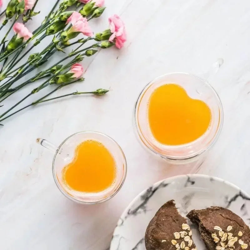 Heart Shaped Mug Double Wall Glass Cup Heat-Resisting Solid Color Wine Glasses Tea Mugs Milk Espresso Coffee Cup for Gift Oasis Select
