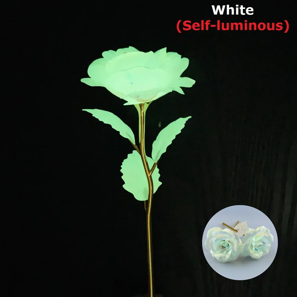 2024 Luminous Rose Valentine's Day Present Gifts Eternal Rose Flower Simulation 24k Gold Foil Rose Mother's Day Gifts Oasis Select White