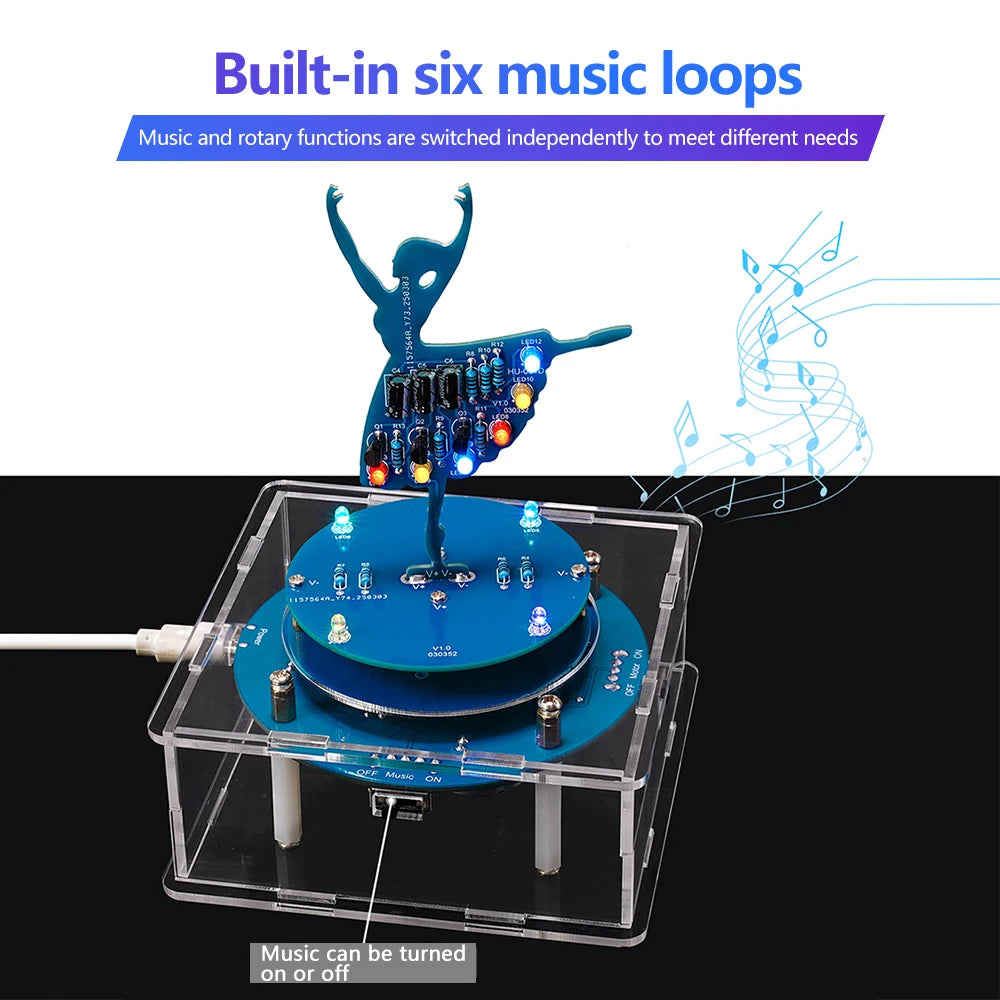 DC 5V Rotating Music Box Ballet Girl Welding Practice Flow Light Pendant DIY Electronic Kit Welding Practice Parts Micro USB Oasis Select
