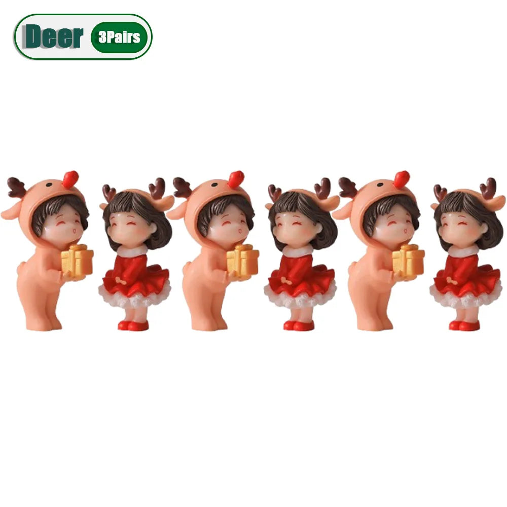 1-20Pairs Mini Christmas Couple Dolls DIY Christmas Decoration Accessories Cute Christmas Couple Dolls Desktop Ornaments Oasis Select Deer-3Pairs As Shown