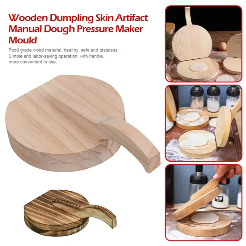 1pc,Solid Wood Dough Press Tool Quick Presser Home Dumpling Wrapper Skin Making Mold Kitchen Pastry Baking Tools Skin Press Mold Oasis Select