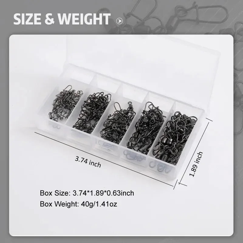 50pc/box Fishing Connector Pin 4# 6# 8#10#12# Bearing Rolling Swivel with Snap Fishhook Lure Accessories Oasis Select