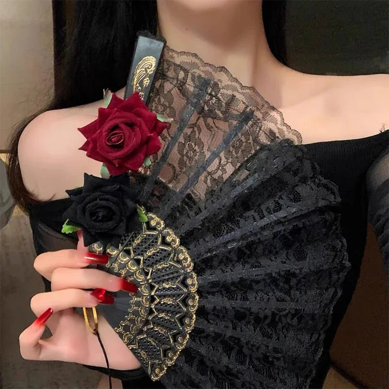 Ladies Lace Folding Hand Fan with Tassels | Wedding & Dance