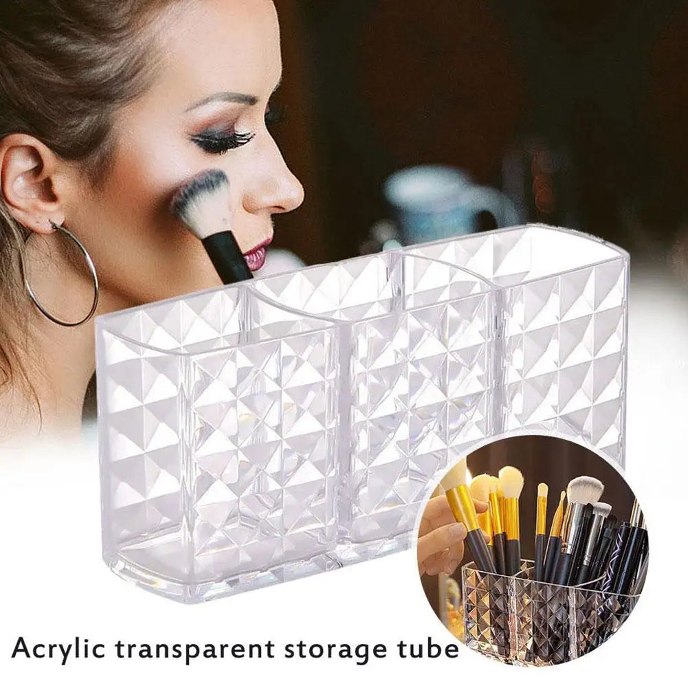 3 Slots Makeup Brush Holder Makeup Organizer Cosmetic Storage Box Lipstick Eyebrow Pencil Display Stand Acrylic Transparent Box Oasis Select