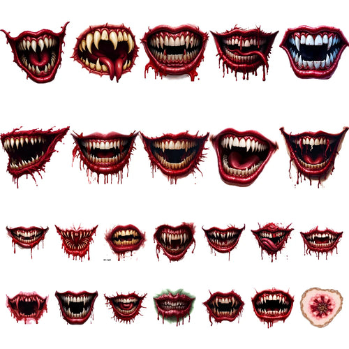 12-Pack Halloween Vampire Mouth Temporary Tattoos | 3D Waterproof Temporary Tattoo Stickers Oasis Select