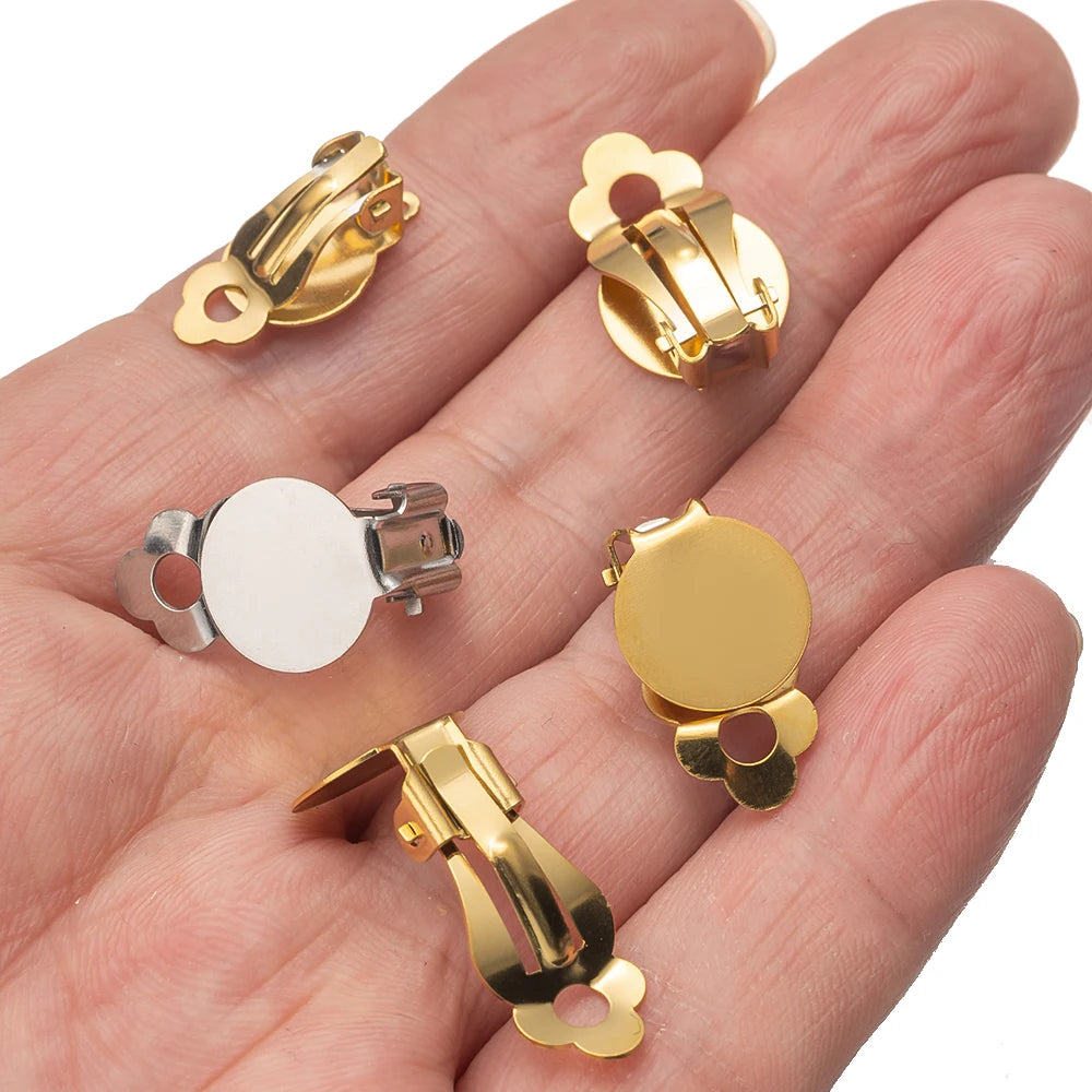 10pcs/Lot Stainless Steel Round Flat Ear Clip Base Converter Non-Pierced Earring Clips For DIY Jewelry Makings Accessories Craft Oasis Select