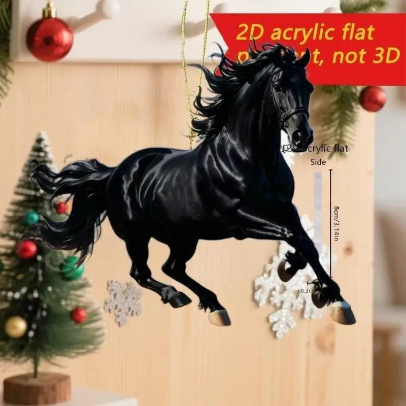 Exquisite 2D Acrylic Horse Car Rearview Mirror Pendant Backpack Charm Christmas Tree Ornament Party New Year Hanging Decoration Oasis Select A3