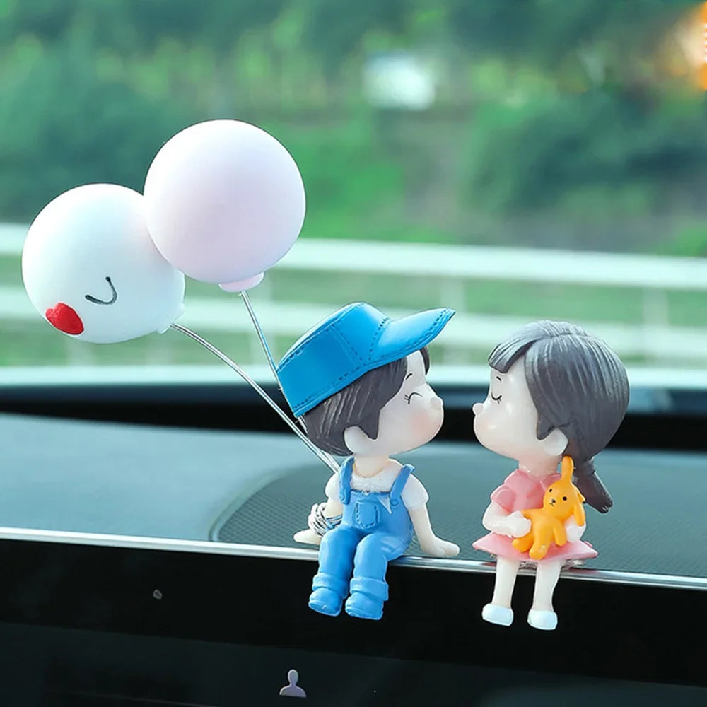 Cute Cartoon Couples Action Figure Figurines Balloon Ornament Desktop Home Decoration Auto Interior Dashboard Decor Oasis Select Blue Balloon