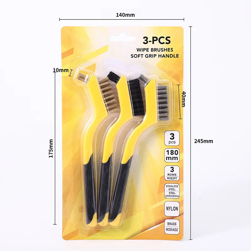 Mini Brush Set Of Three Kitchen Brushes For Gas Hoods Grease And Stain Removal Cooktop Cleaning Tools Steel Wire Small Oasis Select YELLOW