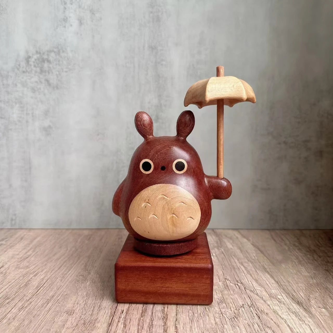 Ebony wood small base music box solid wood cat ornament umbrella big dragon cat music box DIY ornament base desktop Oasis Select Totoro
