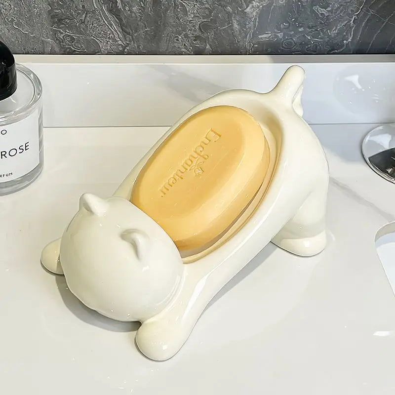 Cute Cat Drain Soap Holder Container Smooth Plastic Toilet Soap Dish Case Tray Bathroom Accessories Washroom Tools Home Decor Oasis Select