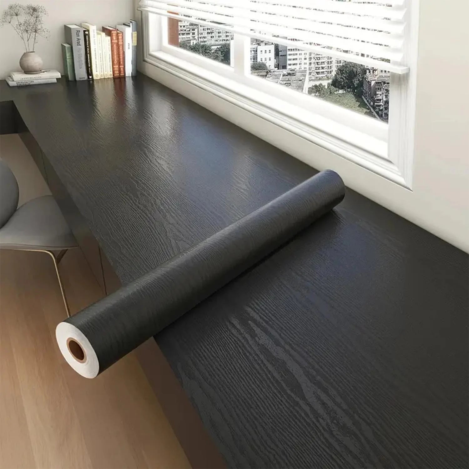 PVC Wood Grain Self-Adhesive Wallpaper Black White Solid Color 55cm Suitable For Wardrobes Kitchen Furniture And Wall Decoration Oasis Select