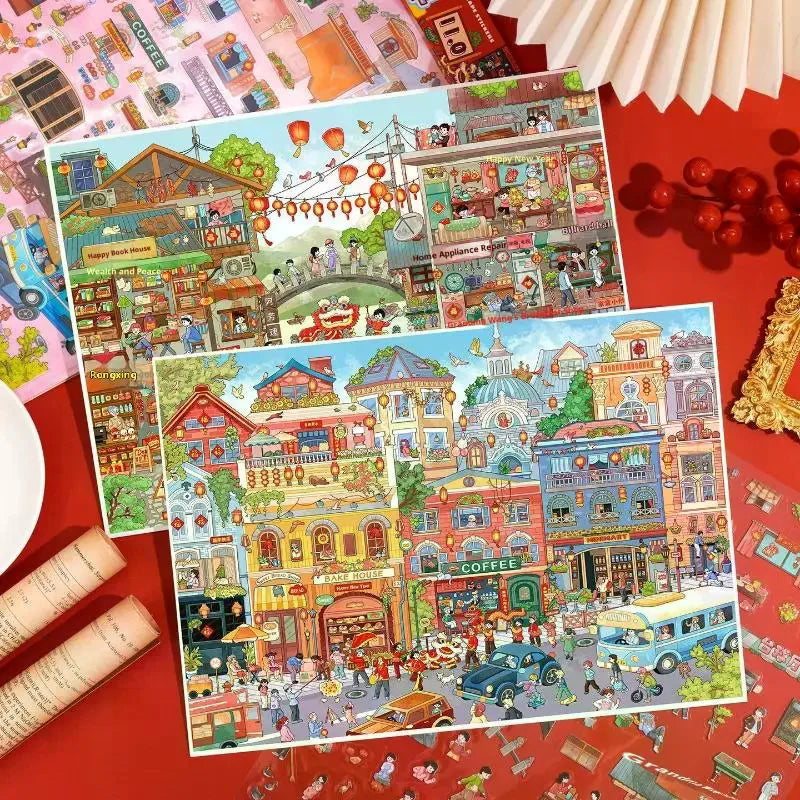 Plus Size Kawaii Christmas New Year Series 3D Cartoon Miniature Scene Stickers Creative Collage DIY Scrapbook Stacking Stickers Oasis Select