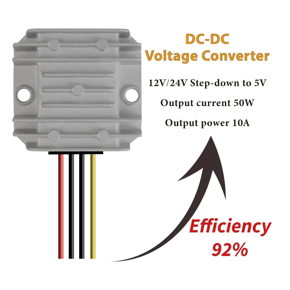 DC/DC 12V 24V Step-Down to 5V 10A Converter Voltage Reducer Waterproof Adjustable Regulator for Golf Cart Power Module Club Car Oasis Select