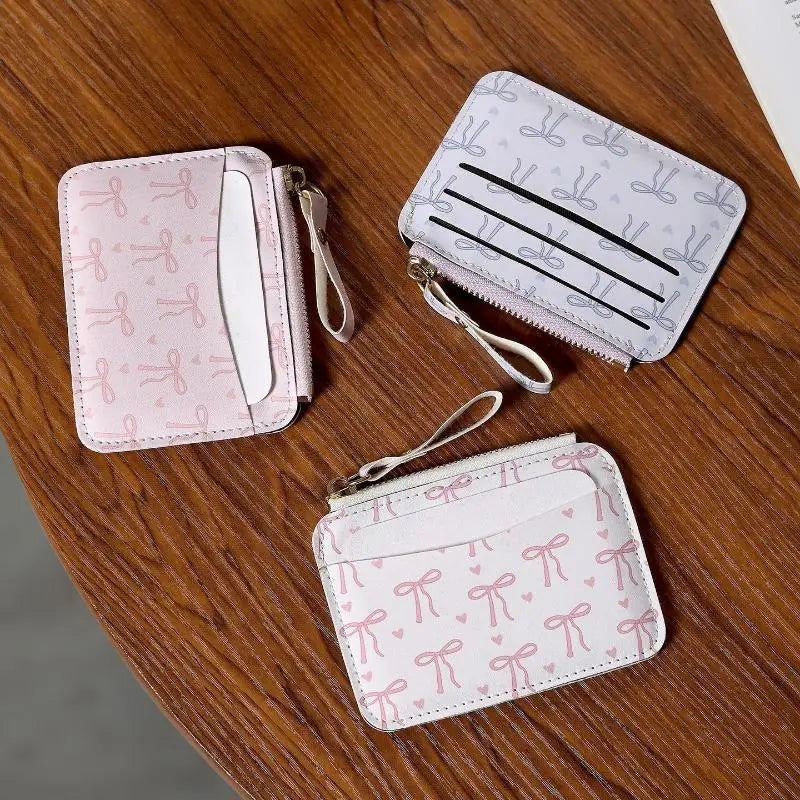 Bow Coin Purse & Card Holder – Slim PU Leather Women's Wallet