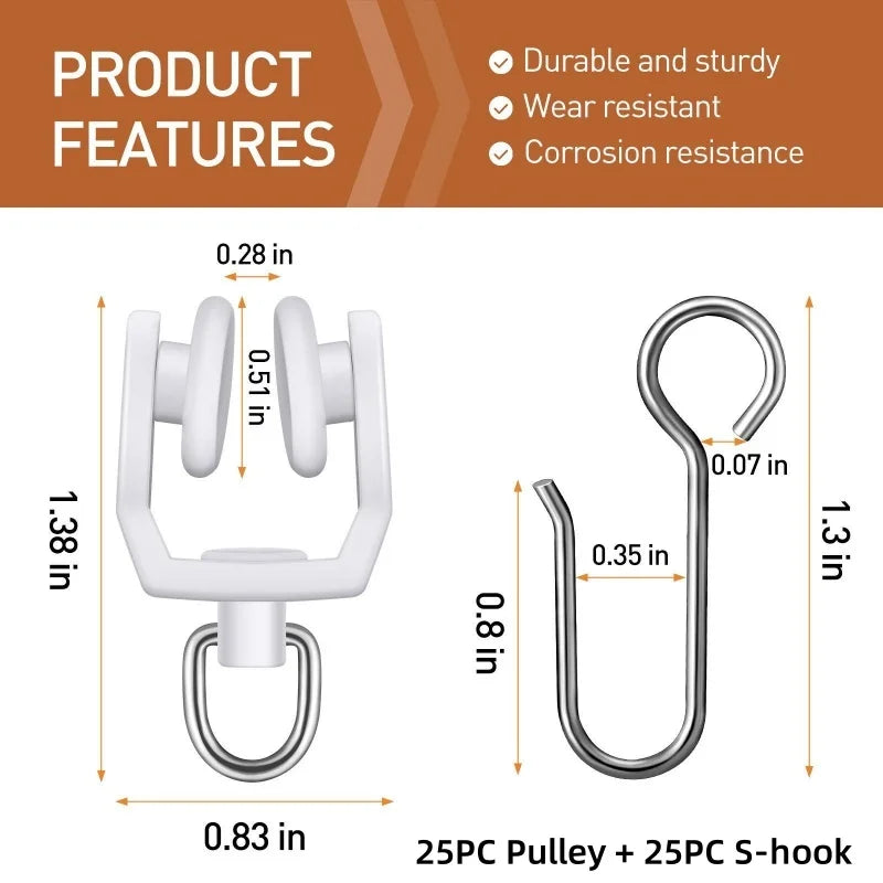 50Pcs Metal Curtain Track Hooks S Shaped Small Curtain Hooks Plastic Gliders Track Rollers Ceiling Curtain Track Hooks Oasis Select as