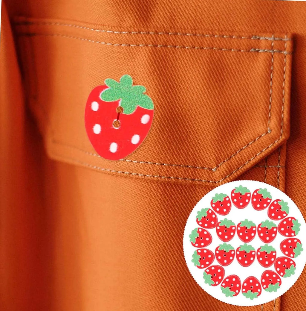 Strawberry Wooden Buttons 10/50Pcs – Double Hole DIY Sewing