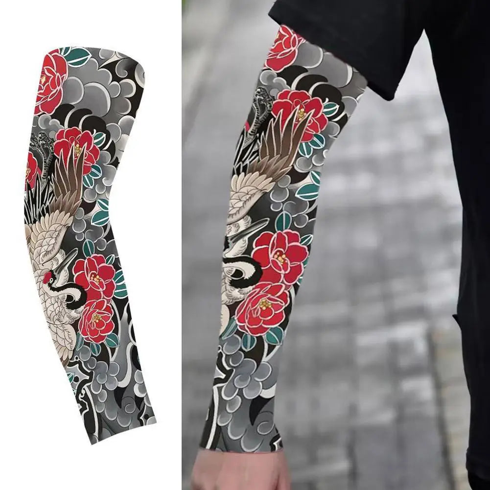 Summer Ice Silk Tattoo Sleeves Arts Temporary Fake Slip On Tattoo Arm Sleeves Sports Sunscreen Sleeves Cycling Driving Fishing Oasis Select