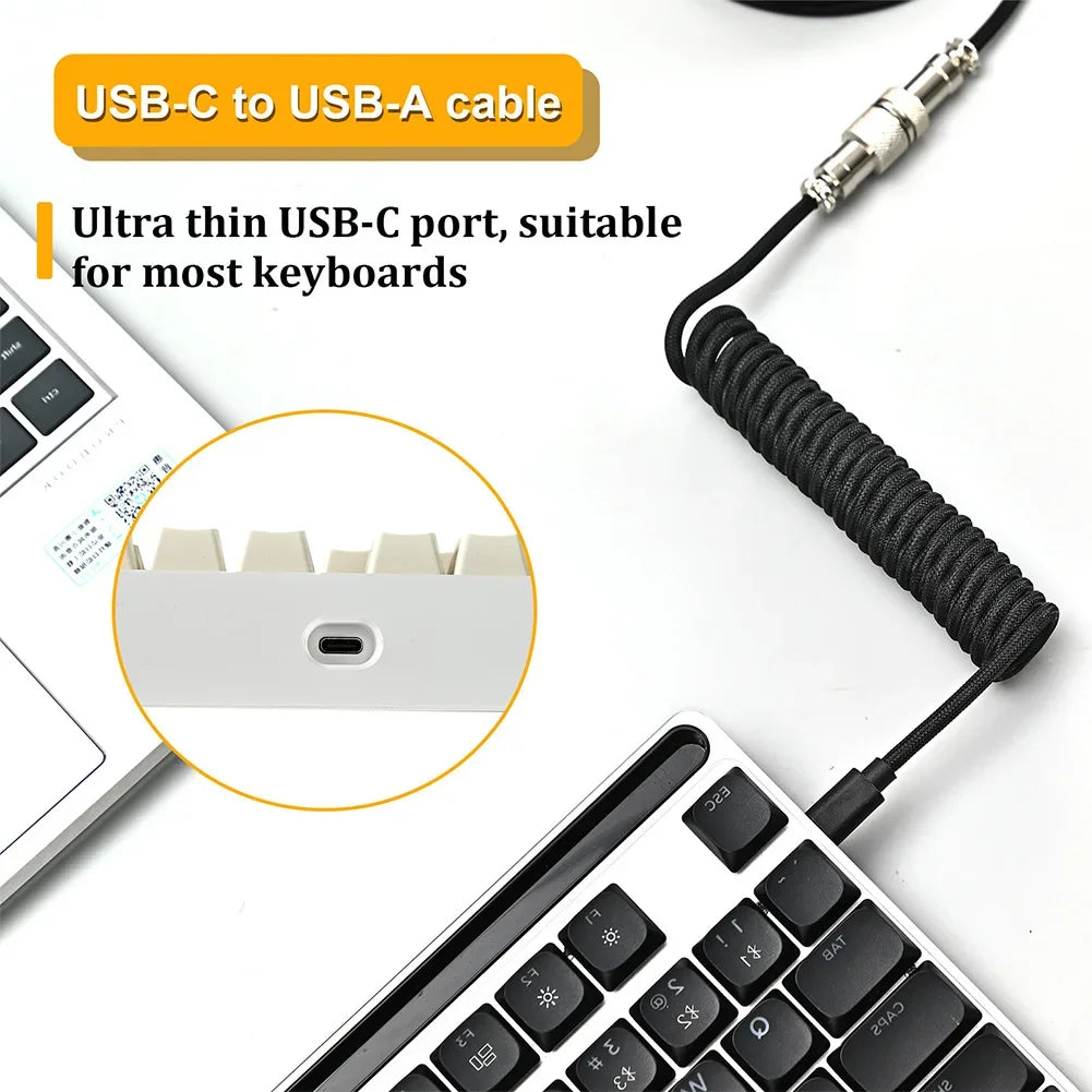 3M USB A to Type C for Mechanical Gaming Keyboard Double Sleeved Wire with GX16 Detachable Aviator Coiled Power Cable Oasis Select